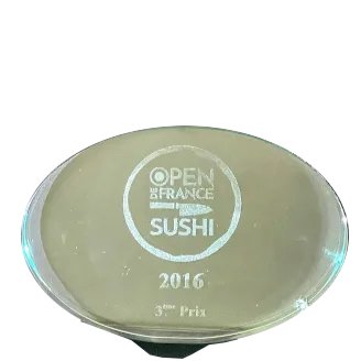 Trophée en verre gravé « Open de France Sushi 2016, 3e prix »