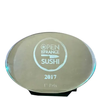 Trophée en verre gravé « Open de France Sushi 2017, 1er prix »
